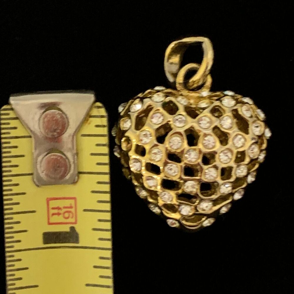 3-D - Sparkling Bling Rhinestone Heart Pendant - Gold Tone - Picture 8 of 9